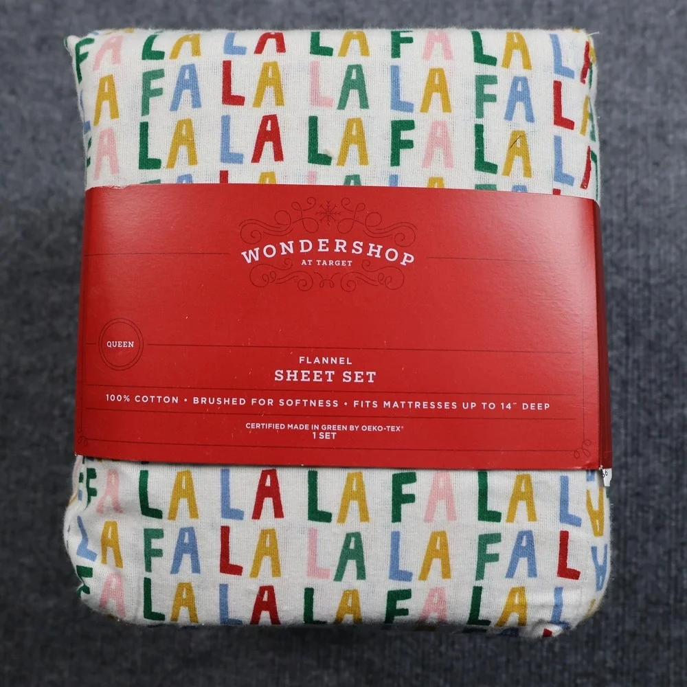 Wondershop at Target Queen Flannel‎ Sheet Set Fa La La Christmas 100% Cotton
